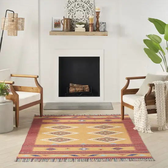 Orange and Red Southwestern Handmade Area Rug With Fringe Photo 6