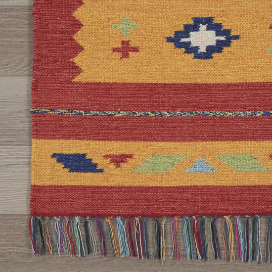 Orange and Red Southwestern Handmade Area Rug With Fringe Photo 9