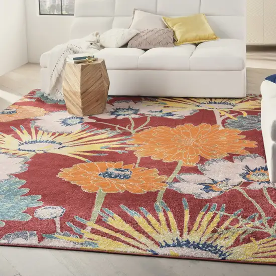 Orange and Red Tropical Floral Power Loom Area Rug Photo 5
