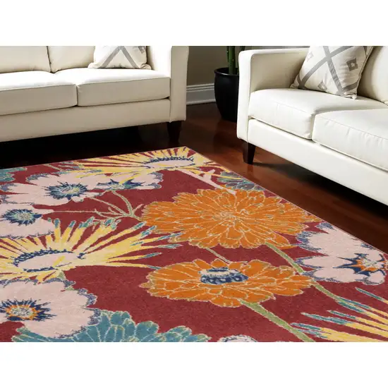Orange and Red Tropical Floral Power Loom Area Rug Photo 2