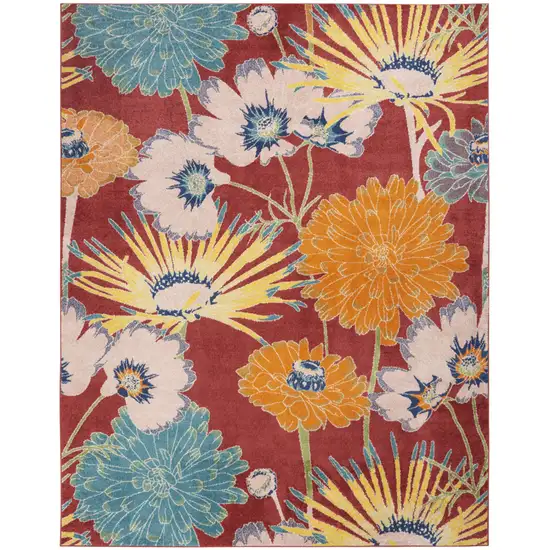 Orange and Red Tropical Floral Power Loom Area Rug Photo 7
