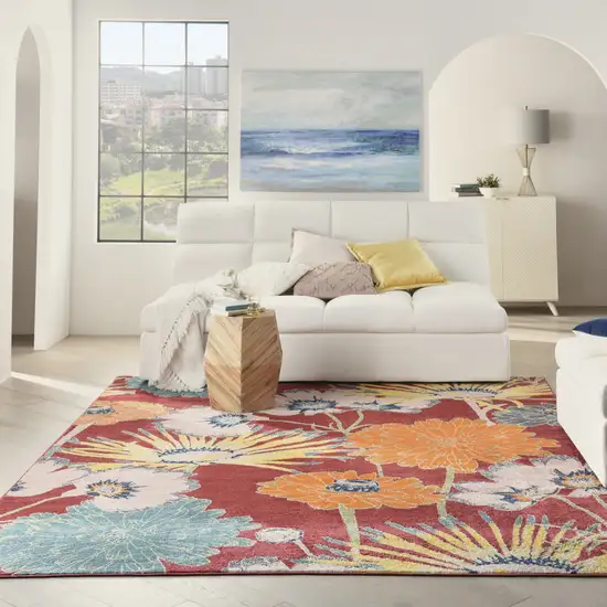 Orange and Red Tropical Floral Power Loom Area Rug Photo 6