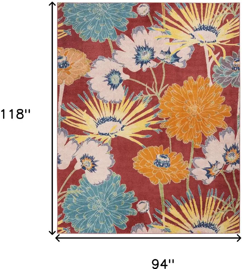 Orange and Red Tropical Floral Power Loom Area Rug Photo 3