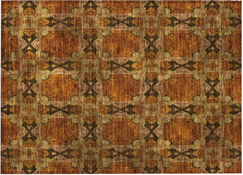 Orange and Rust Floral Medallion Washable Non Skid Indoor Outdoor Area Rug Photo 5