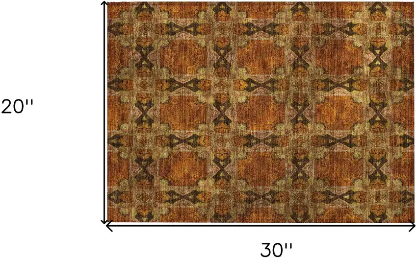 Orange and Rust Floral Medallion Washable Non Skid Indoor Outdoor Area Rug Photo 3
