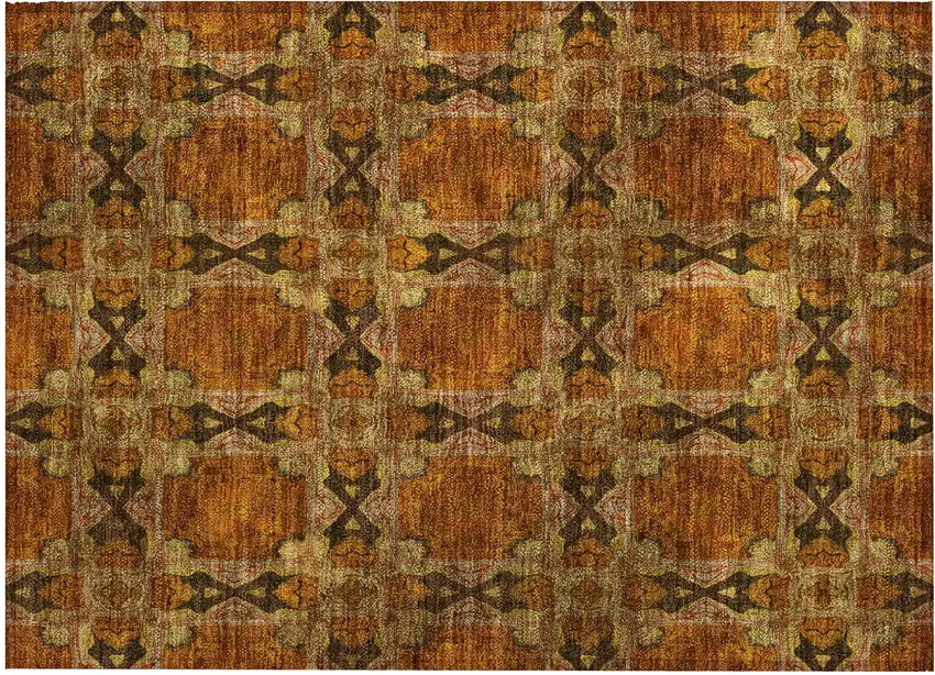 Orange and Rust Floral Medallion Washable Non Skid Indoor Outdoor Area Rug Photo 2