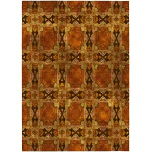 Photo of Orange and Rust Floral Medallion Washable Non Skid Indoor Outdoor Area Rug