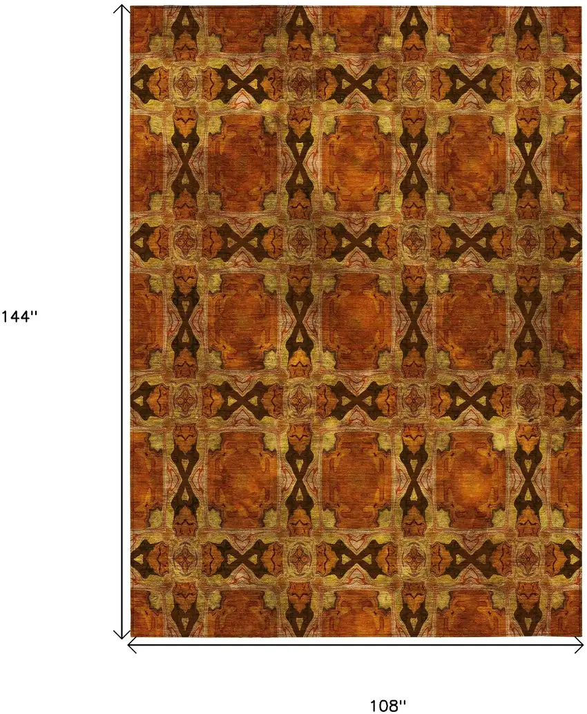 Orange and Rust Floral Medallion Washable Non Skid Indoor Outdoor Area Rug Photo 3