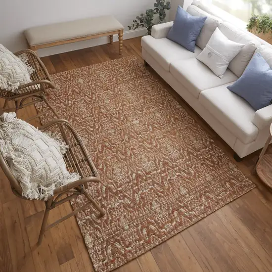 Orange and Tan Geometric Hand Woven Area Rug Photo 9