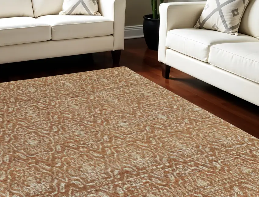 Orange and Tan Geometric Hand Woven Area Rug Photo 1