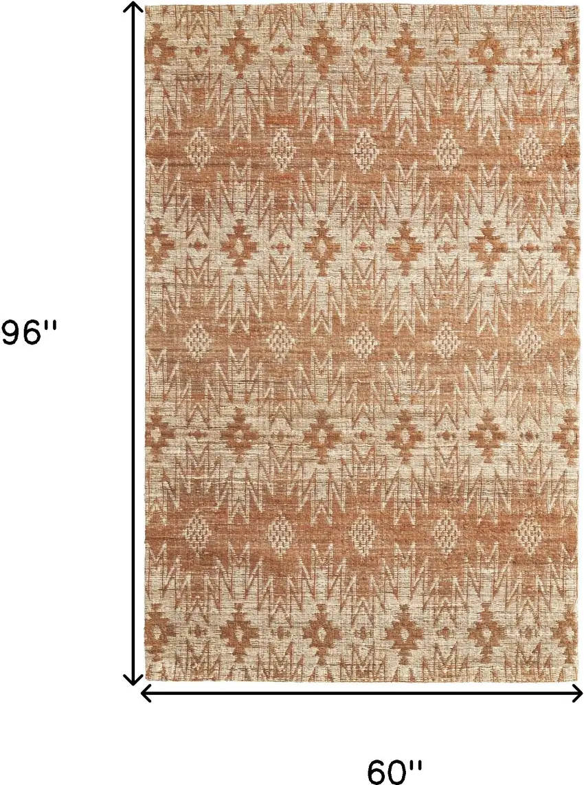 Orange and Tan Geometric Hand Woven Area Rug Photo 3
