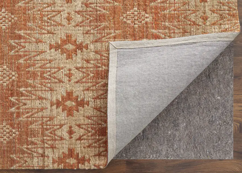 Orange and Tan Geometric Hand Woven Area Rug Photo 6
