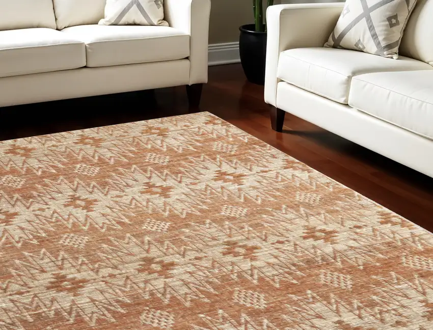Orange and Tan Geometric Hand Woven Area Rug Photo 1