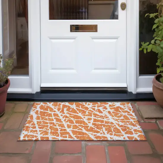 Orange and White Abstract Washable Non Skid Indoor Outdoor Area Rug Photo 8