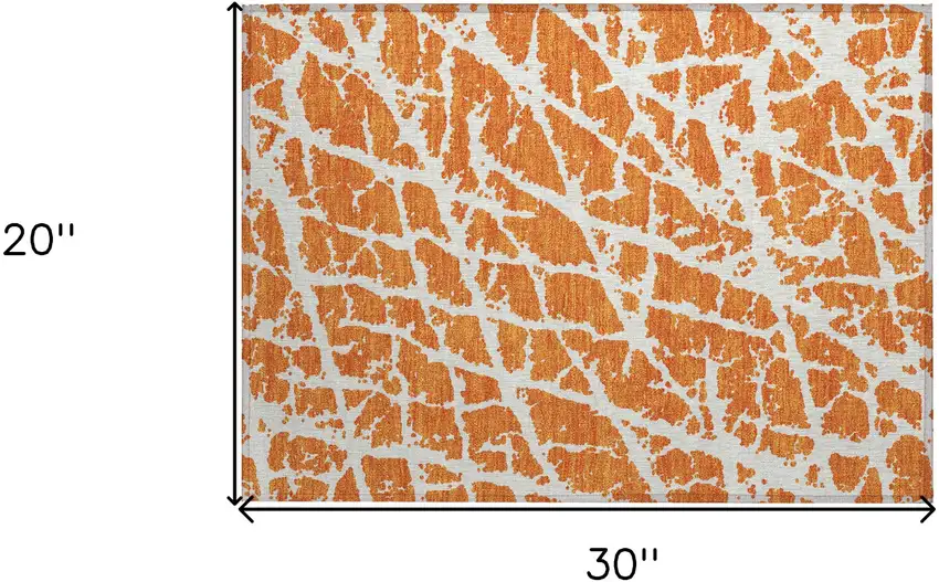 Orange and White Abstract Washable Non Skid Indoor Outdoor Area Rug Photo 3