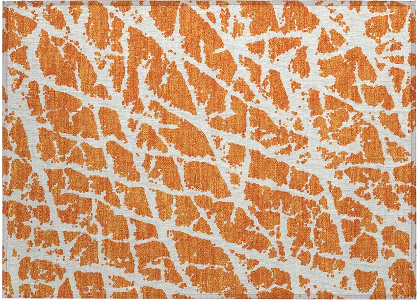 Orange and White Abstract Washable Non Skid Indoor Outdoor Area Rug Photo 2