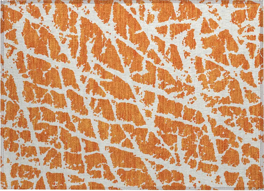 Orange and White Abstract Washable Non Skid Indoor Outdoor Area Rug Photo 2