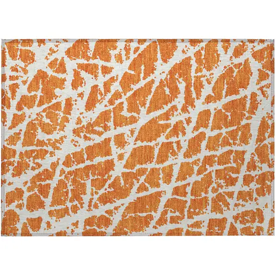 Orange and White Abstract Washable Non Skid Indoor Outdoor Area Rug Photo 4