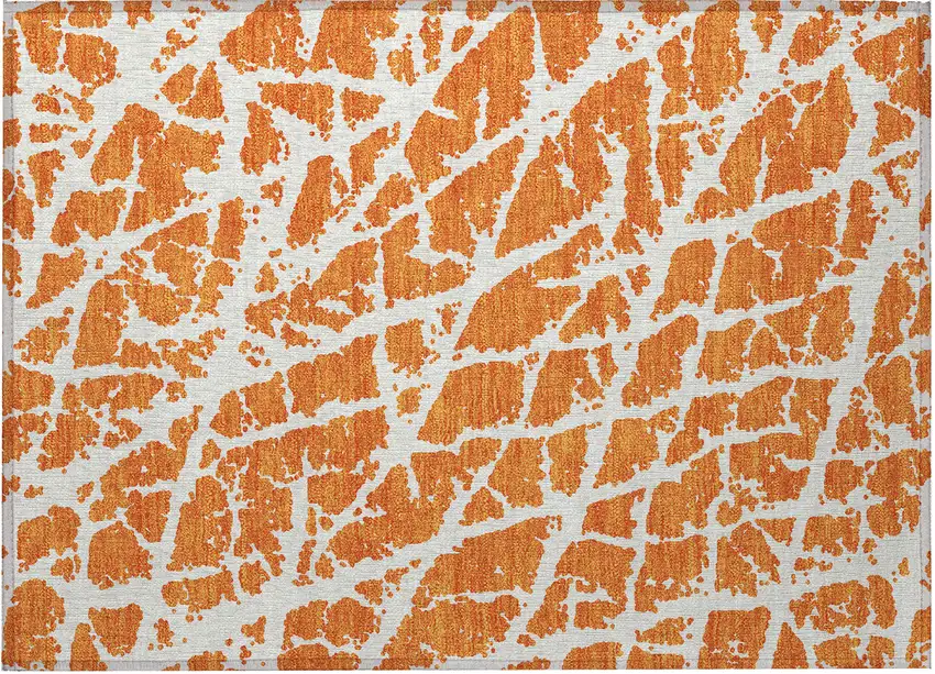 Orange and White Abstract Washable Non Skid Indoor Outdoor Area Rug Photo 4