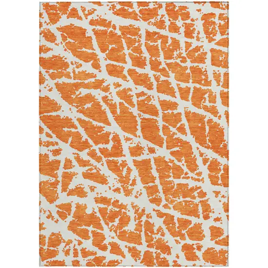 Orange and White Abstract Washable Non Skid Indoor Outdoor Area Rug Photo 3
