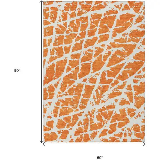 Orange and White Abstract Washable Non Skid Indoor Outdoor Area Rug Photo 9