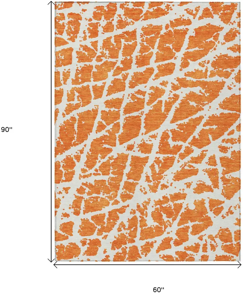 Orange and White Abstract Washable Non Skid Indoor Outdoor Area Rug Photo 9