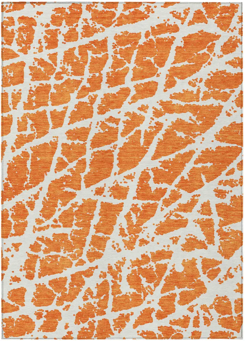 Orange and White Abstract Washable Non Skid Indoor Outdoor Area Rug Photo 1
