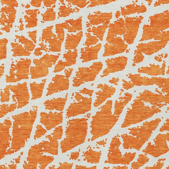 Orange and White Abstract Washable Non Skid Indoor Outdoor Area Rug Photo 8