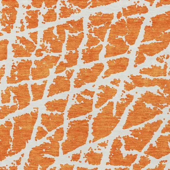 Orange and White Abstract Washable Non Skid Indoor Outdoor Area Rug Photo 7