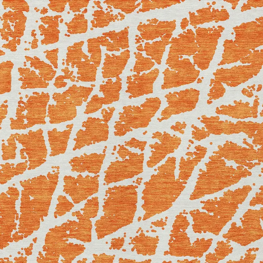 Orange and White Abstract Washable Non Skid Indoor Outdoor Area Rug Photo 7