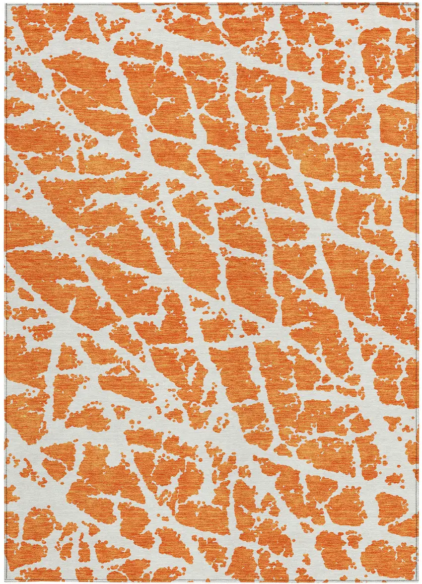 Orange and White Abstract Washable Non Skid Indoor Outdoor Area Rug Photo 5