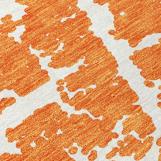 Orange and White Abstract Washable Non Skid Indoor Outdoor Area Rug Photo 8