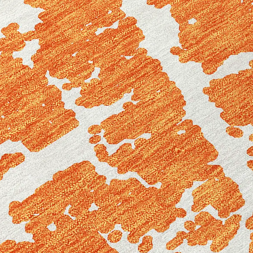 Orange and White Abstract Washable Non Skid Indoor Outdoor Area Rug Photo 8