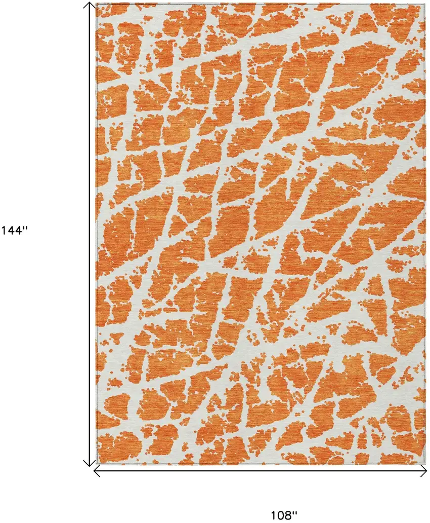 Orange and White Abstract Washable Non Skid Indoor Outdoor Area Rug Photo 3