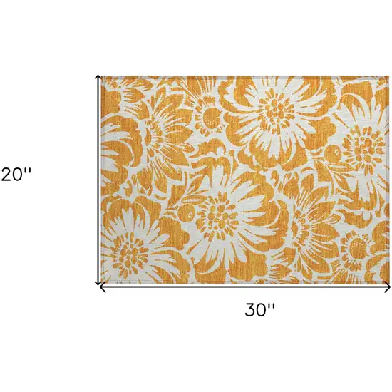 Orange and White Floral Washable Non Skid Indoor Outdoor Area Rug Photo 3