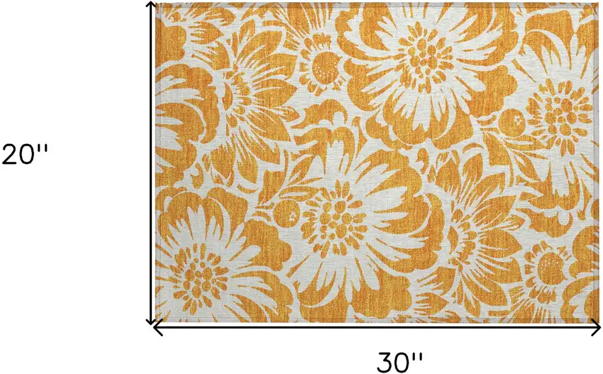 Orange and White Floral Washable Non Skid Indoor Outdoor Area Rug Photo 3