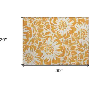 Photo of Orange and White Floral Washable Non Skid Indoor Outdoor Area Rug
