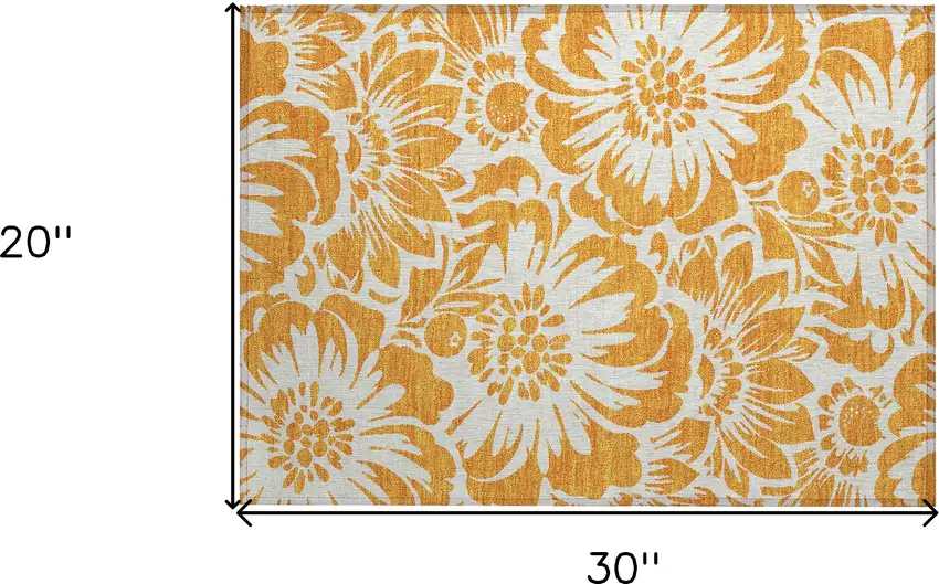 Orange and White Floral Washable Non Skid Indoor Outdoor Area Rug Photo 3