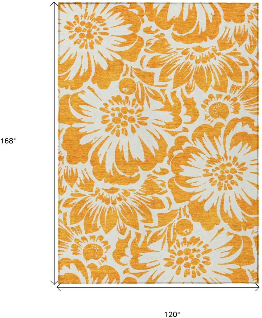 Orange and White Floral Washable Non Skid Indoor Outdoor Area Rug Photo 3
