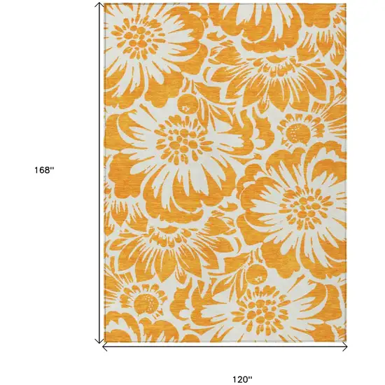 Orange and White Floral Washable Non Skid Indoor Outdoor Area Rug Photo 7
