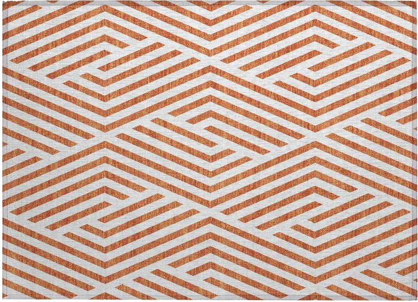 Orange and White Geometric Washable Non Skid Indoor Outdoor Area Rug Photo 2