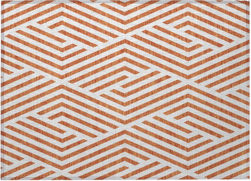 Orange and White Geometric Washable Non Skid Indoor Outdoor Area Rug Photo 5
