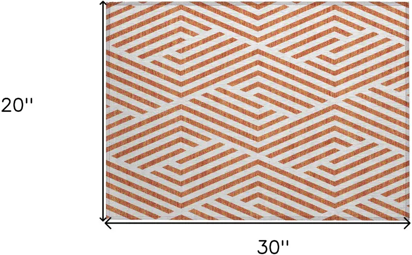 Orange and White Geometric Washable Non Skid Indoor Outdoor Area Rug Photo 3