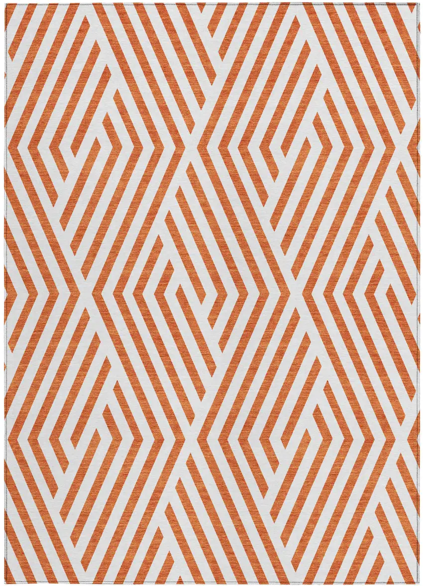 Orange and White Geometric Washable Non Skid Indoor Outdoor Area Rug Photo 5
