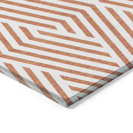 Orange and White Geometric Washable Non Skid Indoor Outdoor Area Rug Photo 7