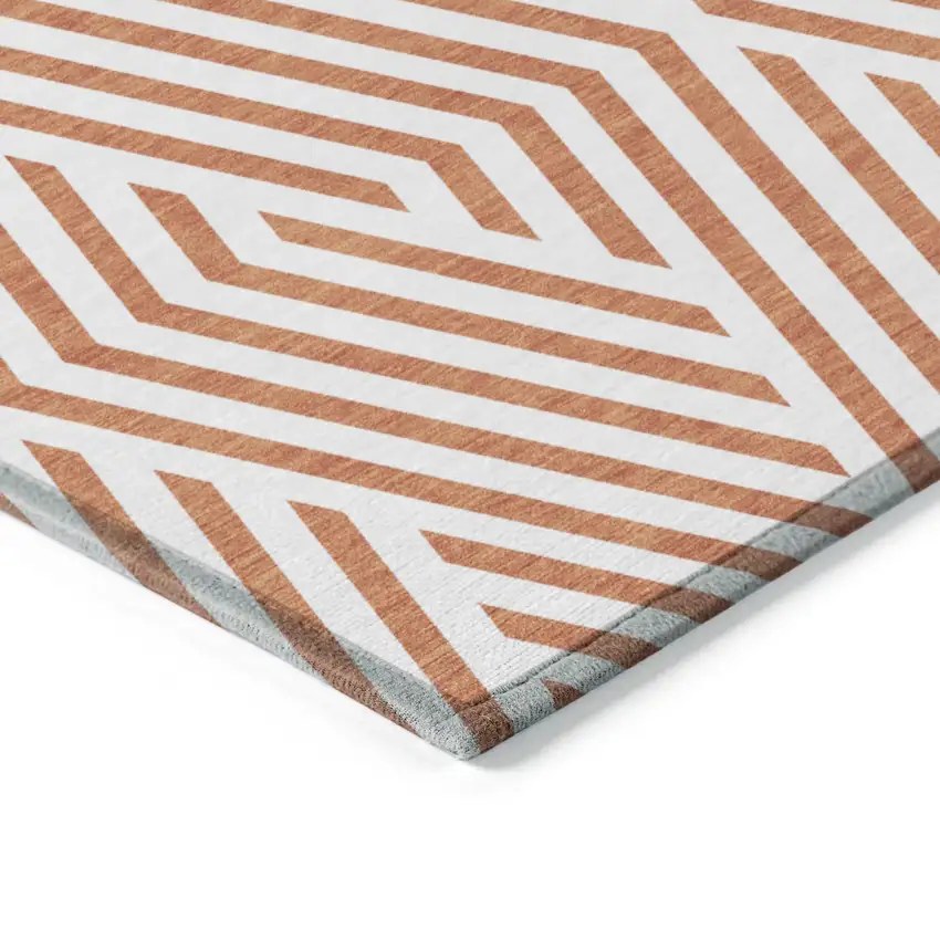 Orange and White Geometric Washable Non Skid Indoor Outdoor Area Rug Photo 7