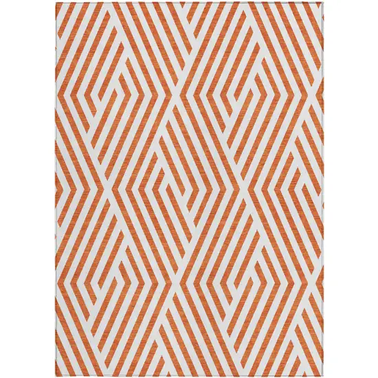 Orange and White Geometric Washable Non Skid Indoor Outdoor Area Rug Photo 4