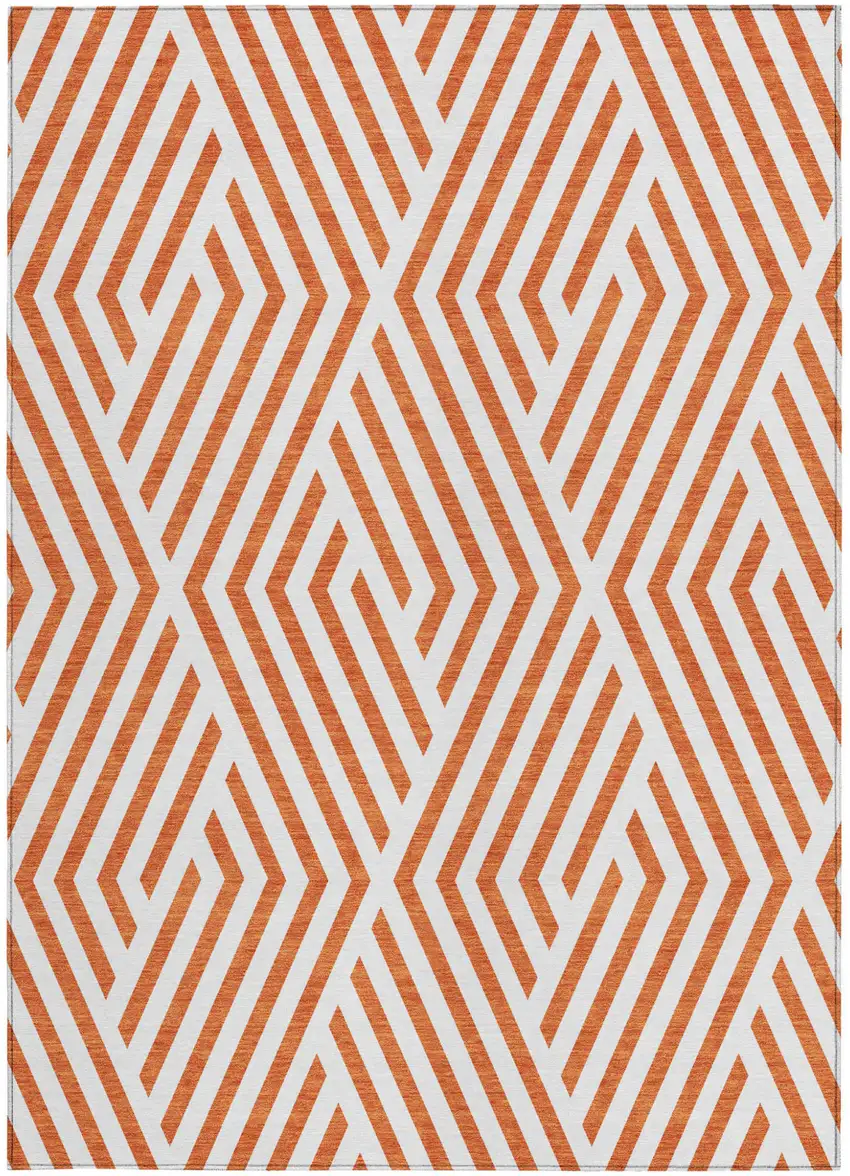 Orange and White Geometric Washable Non Skid Indoor Outdoor Area Rug Photo 4