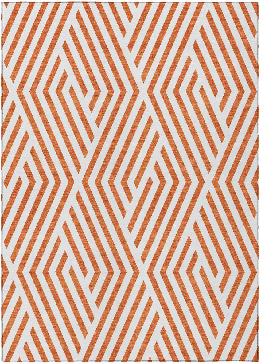 Orange and White Geometric Washable Non Skid Indoor Outdoor Area Rug Photo 2