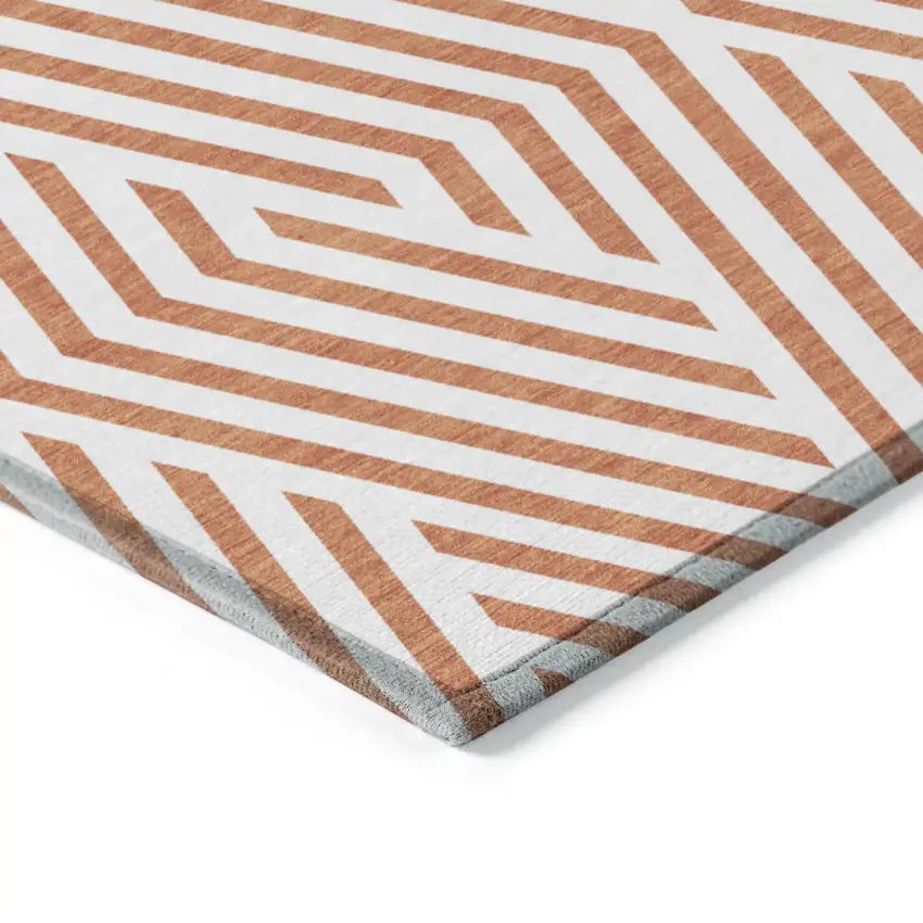 Orange and White Geometric Washable Non Skid Indoor Outdoor Area Rug Photo 7